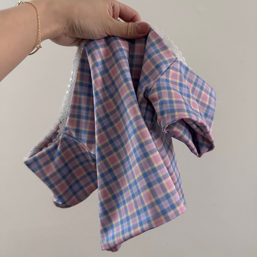 Plaid Crop Top in Pink and Blue
